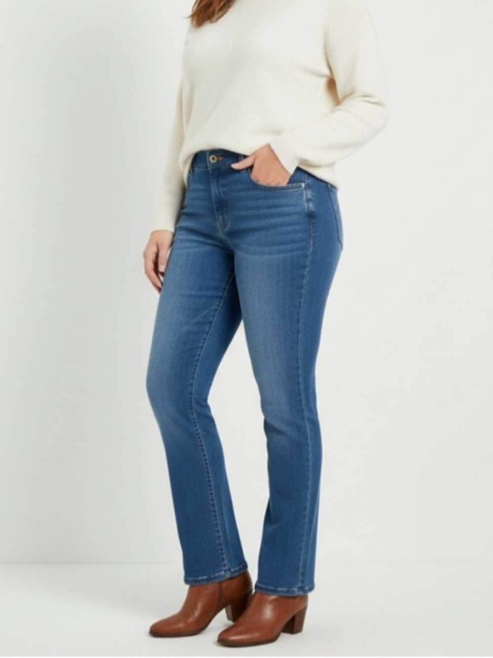 Jones New York Medium Wash Skinny Boot Cut Flare High Waist Stretch Denim Sz 14